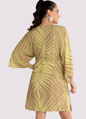 Lunender - Vestido Curto Estampado em Viscose com Faixa Bege - LUNENDER