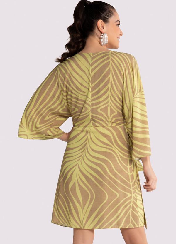 Lunender - Vestido Curto Estampado em Viscose com Faixa Bege 2