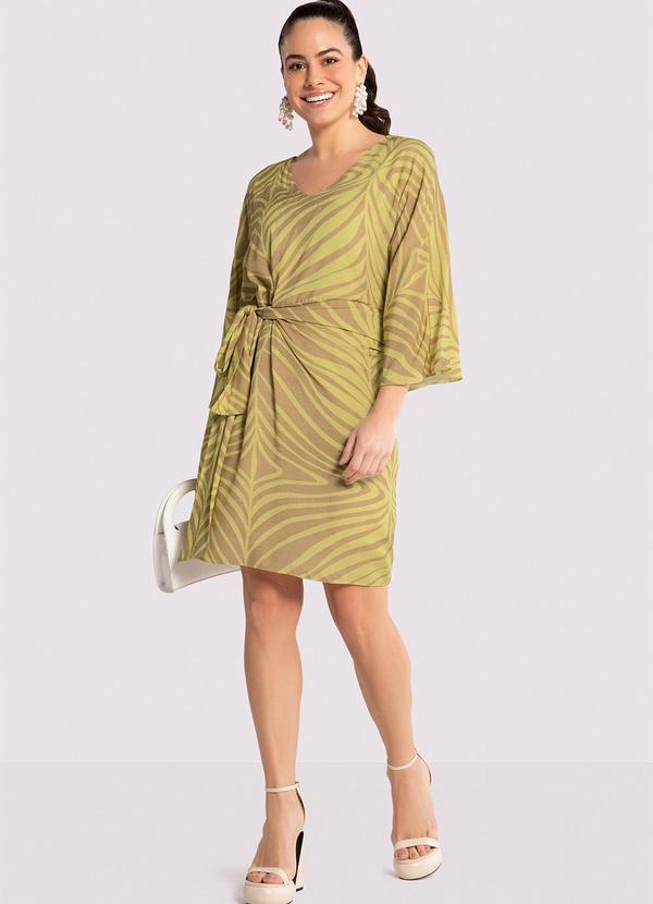 Lunender - Vestido Curto Estampado em Viscose com Faixa Bege 3