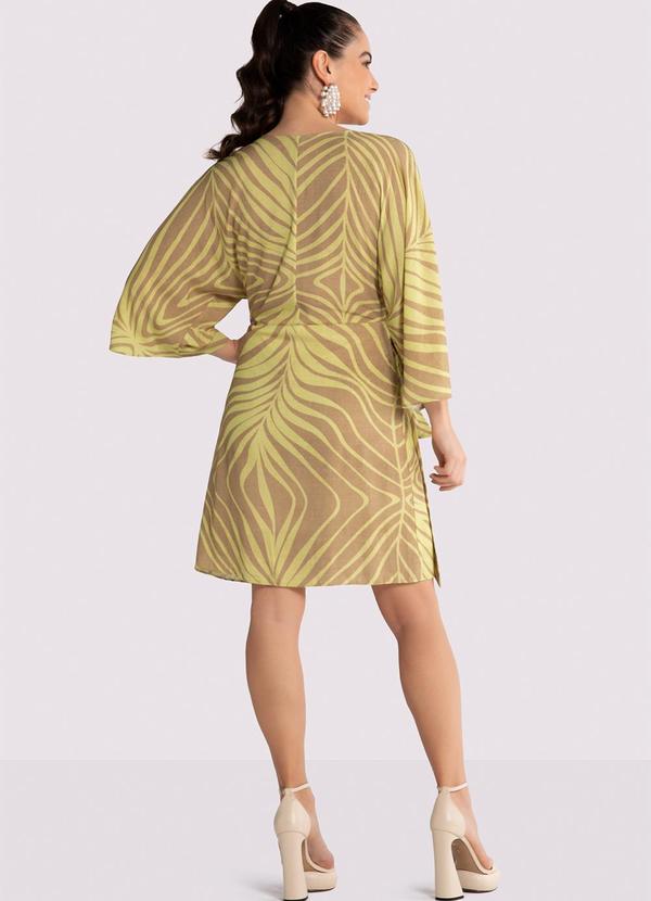 Lunender - Vestido Curto Estampado em Viscose com Faixa Bege 4