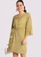 Lunender - Vestido Curto Estampado em Viscose com Faixa Amarelo - variação: Bege