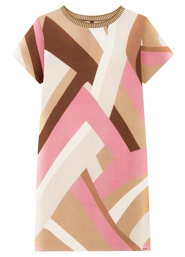 Lunender - Vestido Curto Estampado em Viscose com Retilínea Rosa