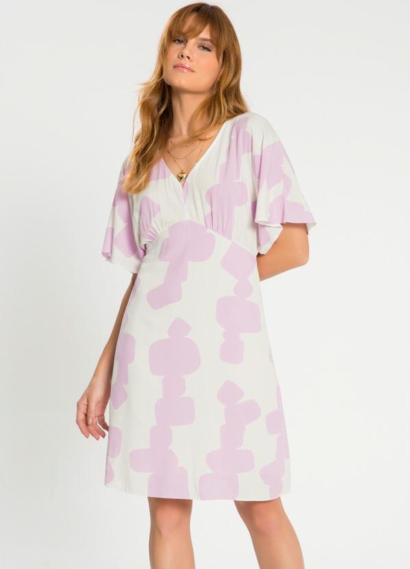 Lunender - Vestido Curto Estampado em Viscose Rosa