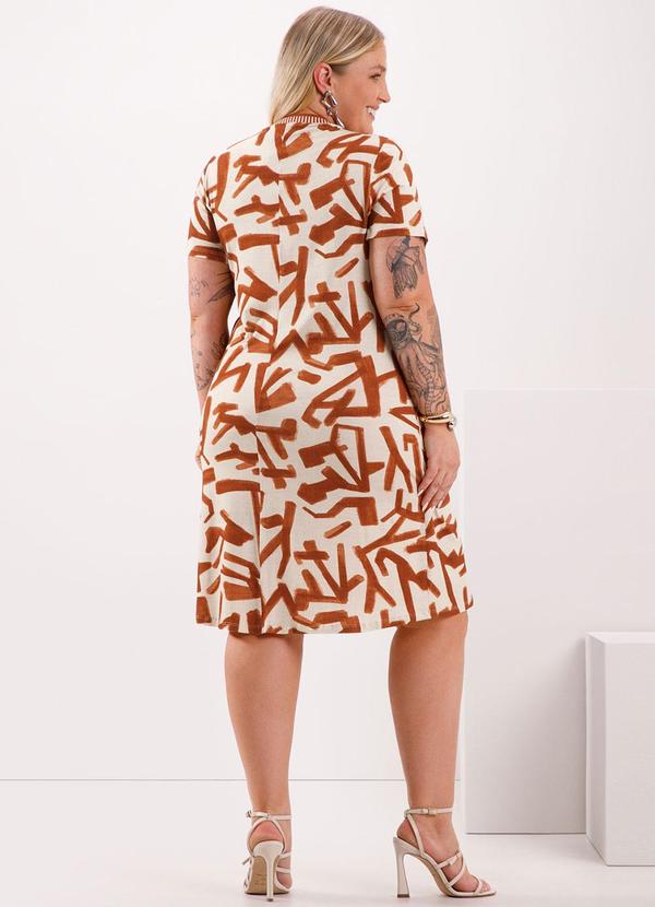 Lunender Mais Mulher - Vestido Curto Estampado Gola em Retilínea Bege 2