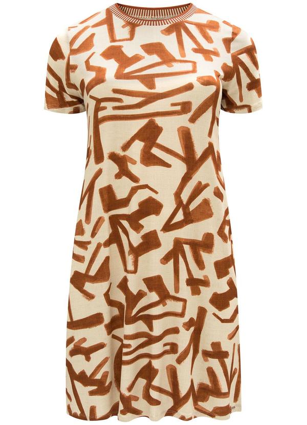 Lunender Mais Mulher - Vestido Curto Estampado Gola em Retilínea Bege 3