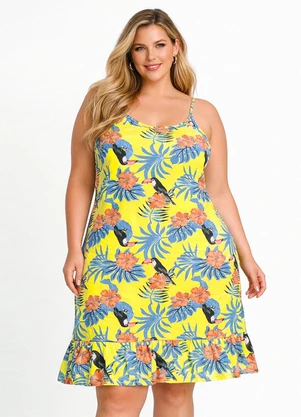 Select - Vestido Curto Estampado Plus Size Amarelo - SELECT