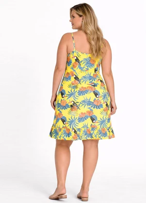 Select - Vestido Curto Estampado Plus Size Amarelo - SELECT