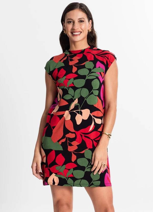 Rovitex - Vestido Curto Estampado Preto