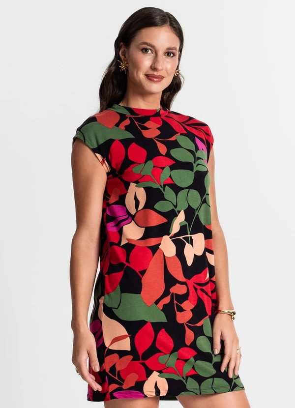 Rovitex - Vestido Curto Estampado Preto 3