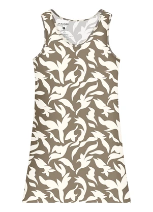 Malwee - Vestido Curto Evasê Abstrata Marrom - MALWEE