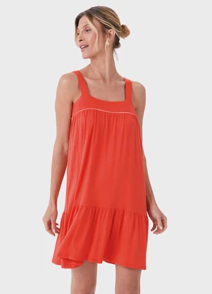 Malwee - Vestido Curto Evasê com Babado Laranja Escuro - MALWEE