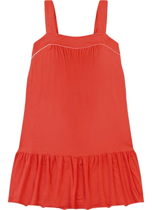 Malwee - Vestido Curto Evasê com Babado Laranja Escuro - MALWEE