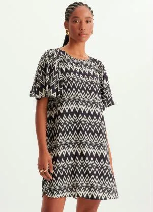 Lança Perfume - Vestido Curto Evasê de Viscose Estampado - LANÇA PERFUME