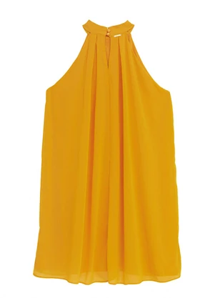 Enfim - Vestido Curto Evasê em Crepe Amarelo - ENFIM