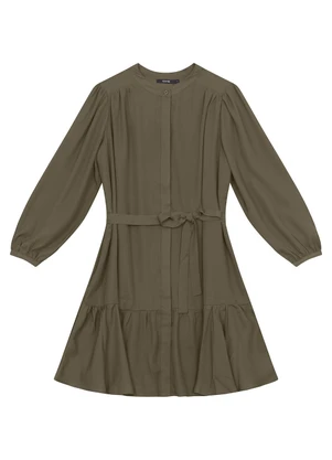 Enfim - Vestido Curto Evasê em Crepe Verde Militar - ENFIM