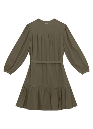 Enfim - Vestido Curto Evasê em Crepe Verde Militar - ENFIM