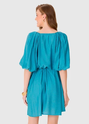 Malwee - Vestido Curto Evasê em Viscose Azul - MALWEE
