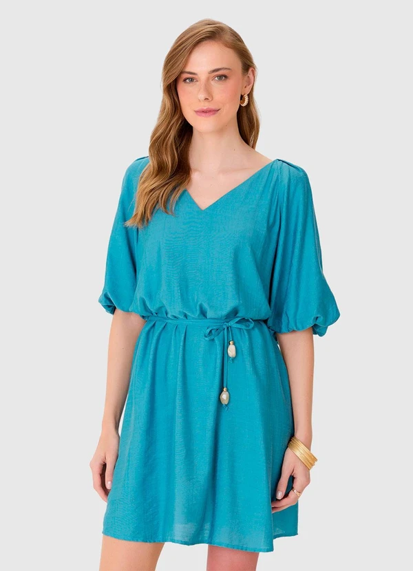 Malwee - Vestido Curto Evasê em Viscose Azul