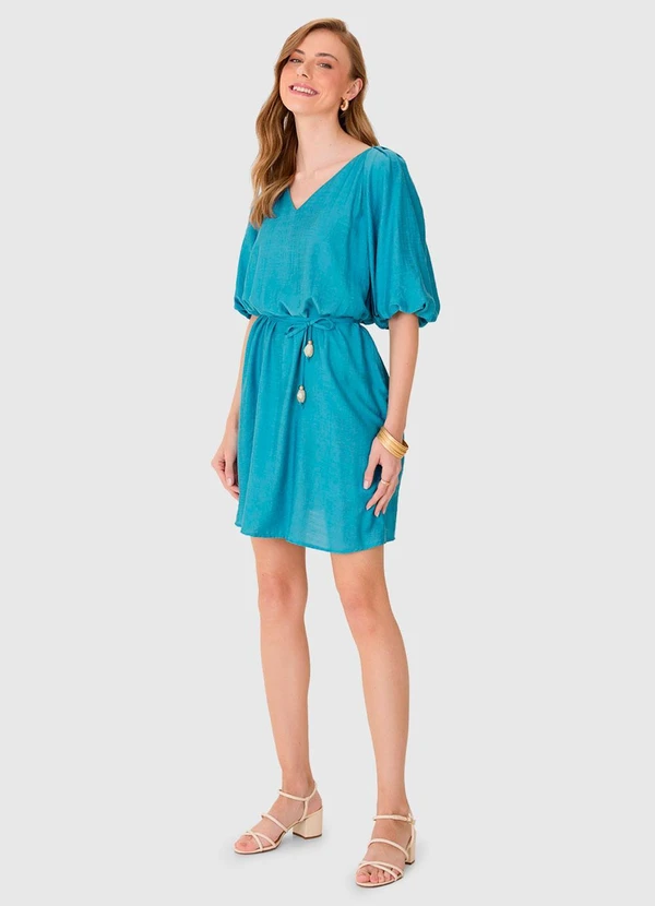 Malwee - Vestido Curto Evasê em Viscose Azul 3