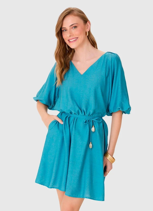 Malwee - Vestido Curto Evasê em Viscose Azul 4