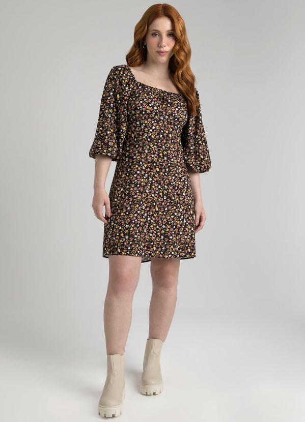 Enfim - Vestido Curto Evasê Floral Liberty Preto 3