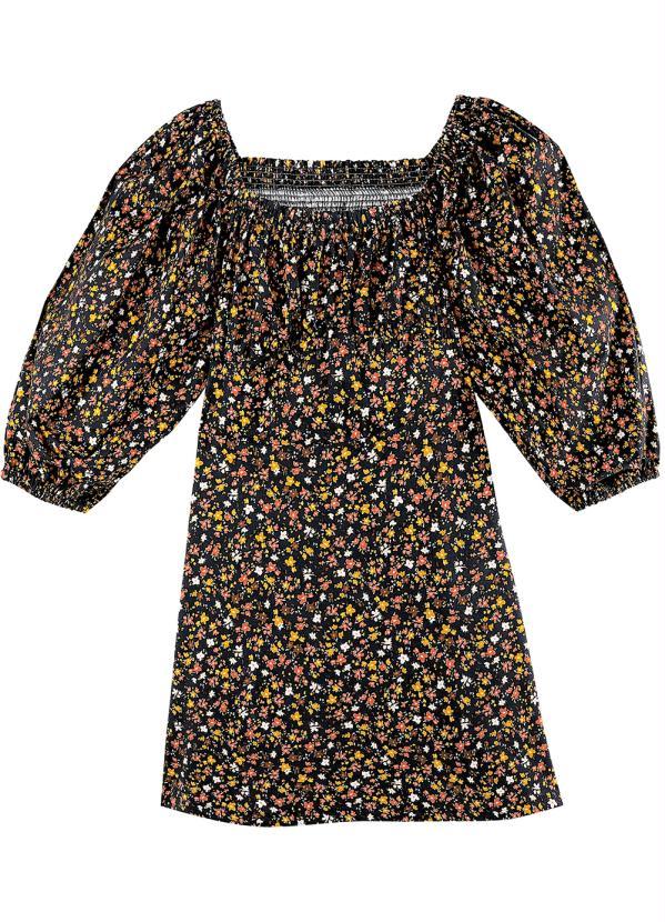 Enfim - Vestido Curto Evasê Floral Liberty Preto 5