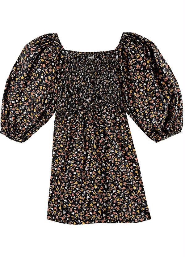 Enfim - Vestido Curto Evasê Floral Liberty Preto 6