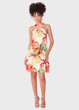 Enfim - Vestido Curto Evasê Floral Off White - ENFIM
