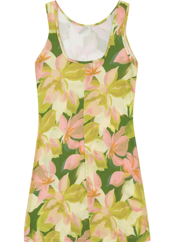 Malwee - Vestido Curto Evasê Floral Verde Limão