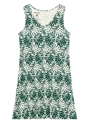 Malwee - Vestido Curto Evasê Folhagens Verde - MALWEE