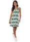 Malwee - Vestido Curto Evasê Abstrata Marrom - variação: Verde