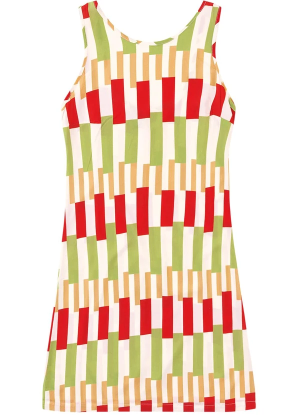 Malwee - Vestido Curto Evasê Geométrico Vermelho 3