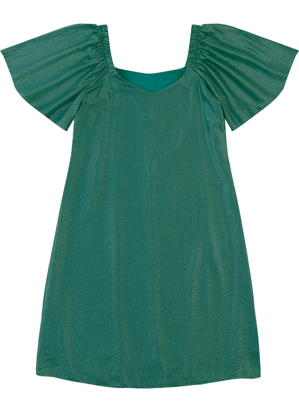 Malwee - Vestido Curto Evasê Lurex Verde