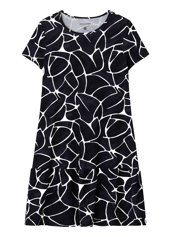 Malwee - Vestido Curto Evasê Marmorizado Preto