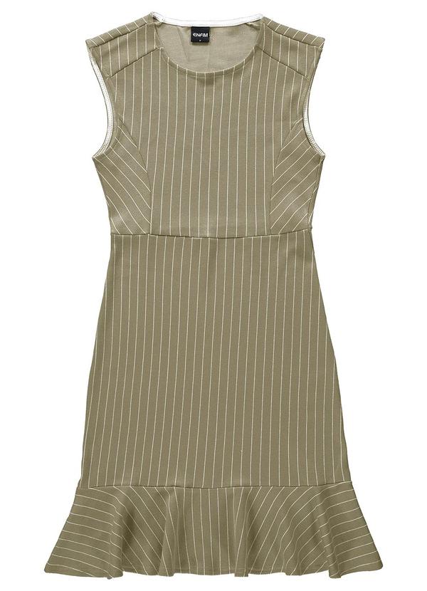 Enfim - Vestido Curto Evasê Risca de Giz Areia