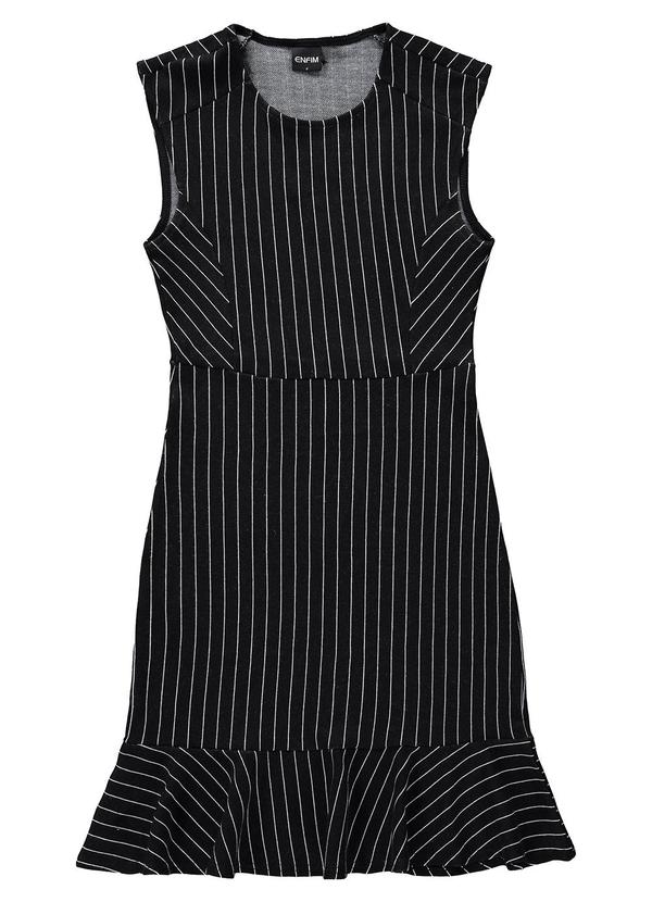 Enfim - Vestido Curto Evasê Risca de Giz Preto 1