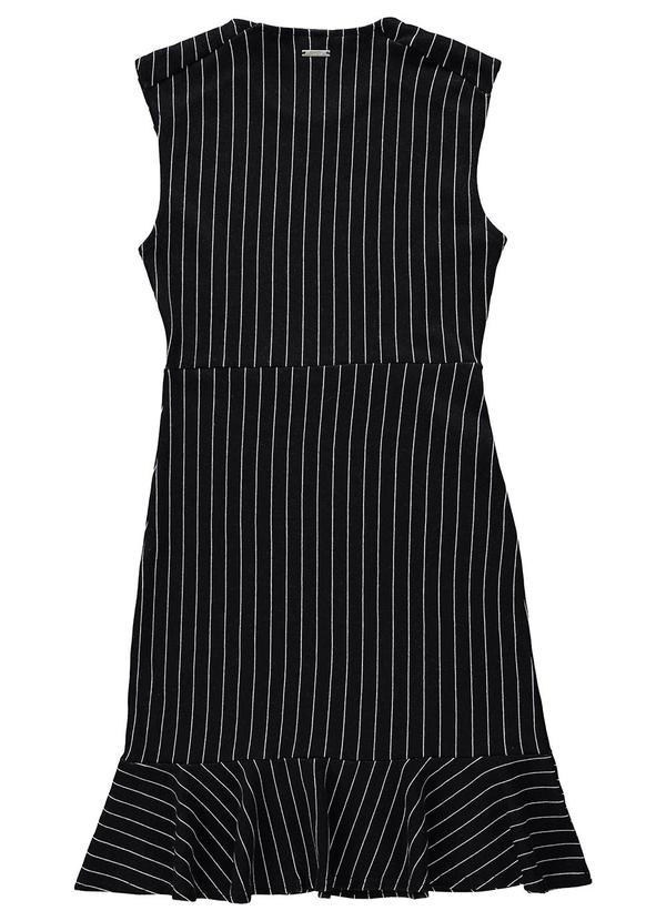 Enfim - Vestido Curto Evasê Risca de Giz Preto 2