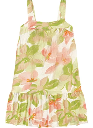 Malwee - Vestido Curto Evasê Tropical com Babado Verde - MALWEE