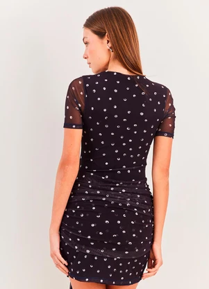 Sofie - Vestido Curto Evasê Tule com Amarração Azul - SOFIE