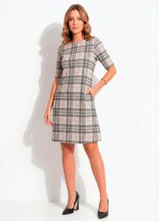 Vestido Curto Evas� Xadrez em Ribana Canelada com Fenda