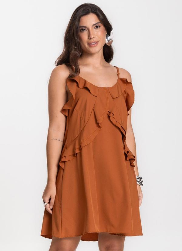 Select - Vestido Curto Feminino Boho de Alças Marrom