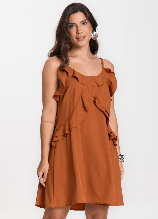 Select - Vestido Curto Feminino Boho de Alças Marrom