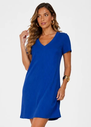 Endless - Vestido Curto Feminino com Decote V Azul  - ENDLESS