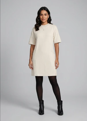 Marialícia - Vestido Curto Feminino Comfy Bege - MARIALÍCIA