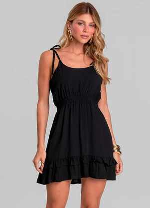 Dianna - Vestido Curto Feminino de Alça em Viscose Preto - DIANNA