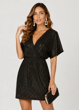 Endless - Vestido Curto Feminino em Malha Lantejoula Preto - ENDLESS
