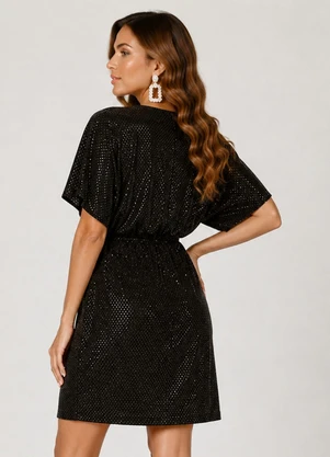 Endless - Vestido Curto Feminino em Malha Lantejoula Preto - ENDLESS