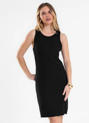 Rovitex - Vestido Curto Feminino em Ribana Canelada Preto - ROVITEX