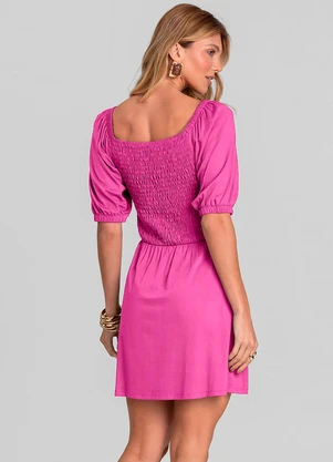 Dianna - Vestido Curto Feminino em Visco Maquinetada Rosa - DIANNA