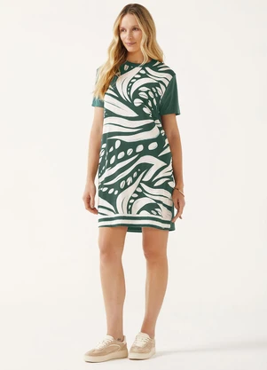 Marialícia - Vestido Curto Feminino Estampa Frontal Verde - MARIALÍCIA
